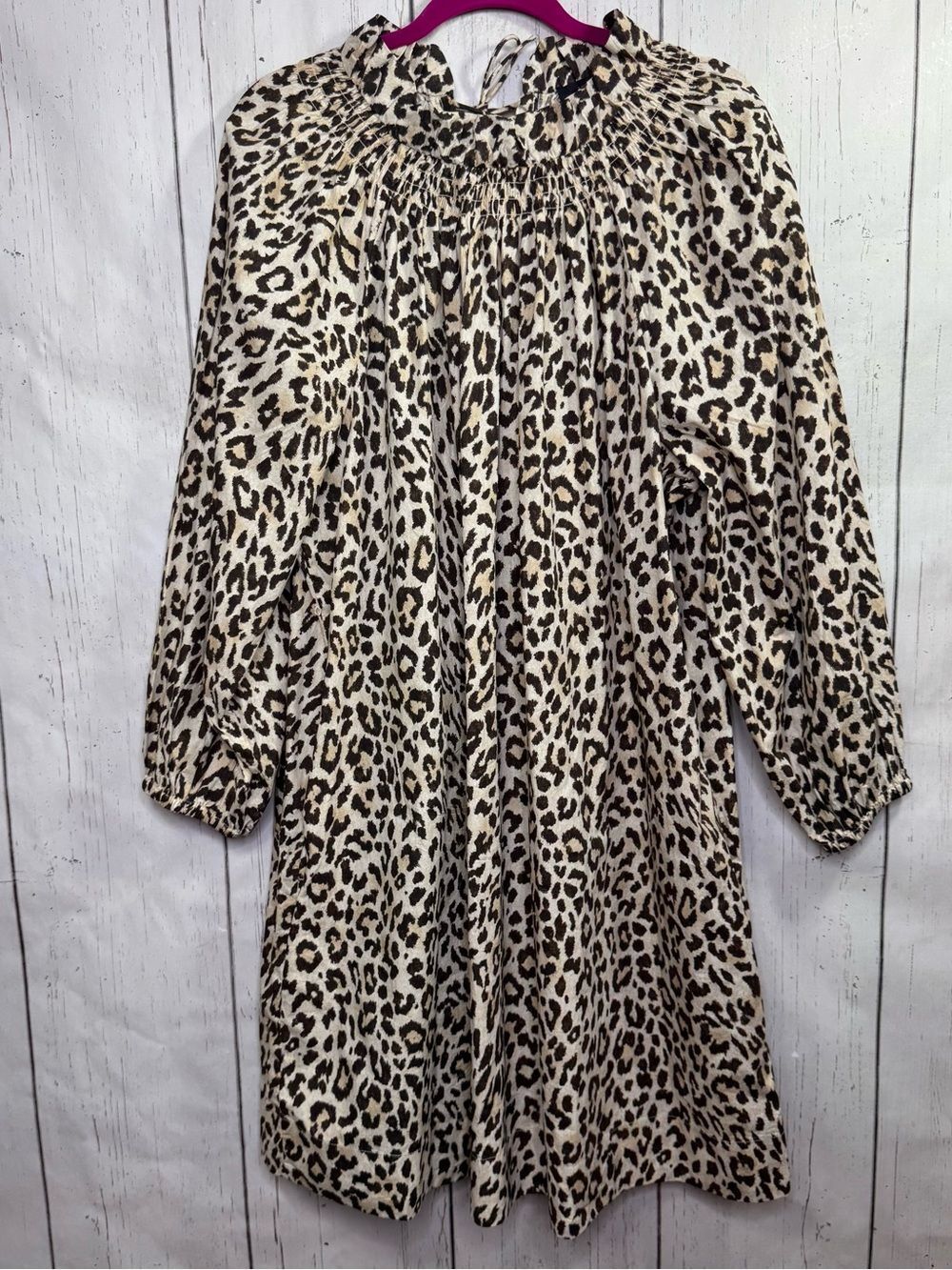 J.Crew Leopard Print Smocked Boho Mini Dress Plus Size 2X Quiet Luxury Lagenlook